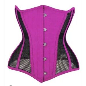 Mesh Corset Size Large Underbust Waist Cincher Black Purple Stainless Busk (K04)